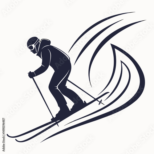 Skier speeding down snowy mountain slope winter sport