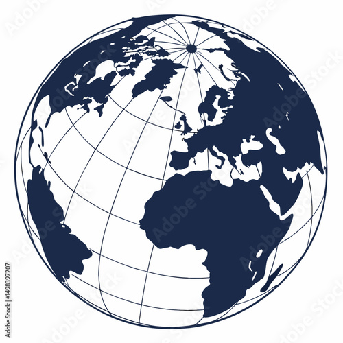 Simple dark blue globe world map illustration