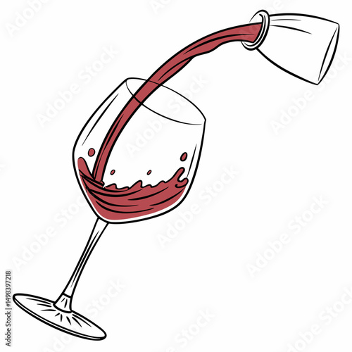 Red wine pouring into elegant wine glass