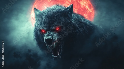 Blood Moon's Howl: A Terrifying Werewolf Under a Crimson Sky