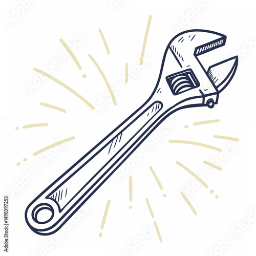 Professional adjustable wrench illustration isolated on white
