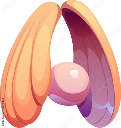 Sea seashell cartoon font letter A. Coral reef mussel kids ABC typeset letter, ocean seashell vector English alphabet typeface element. Sea clam shell with pearl type symbol or cartoon font sign