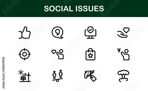 Social Awareness Icon Pack. Minimal Line Art for Activism, Diversity, and Human Rights Designs
