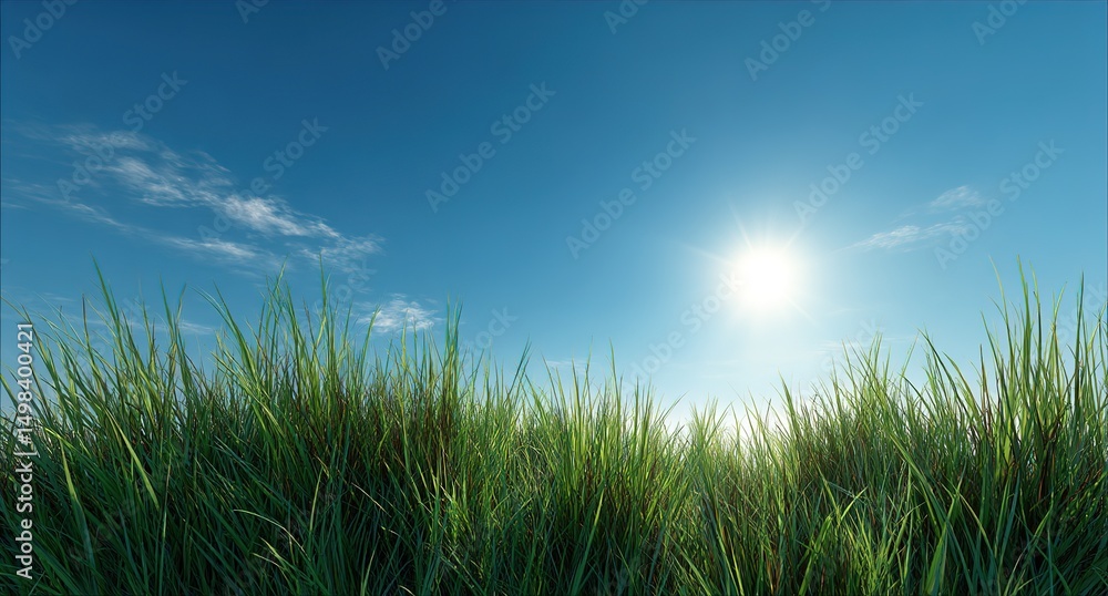 Obraz premium Green Grass Under Sunny Blue Sky