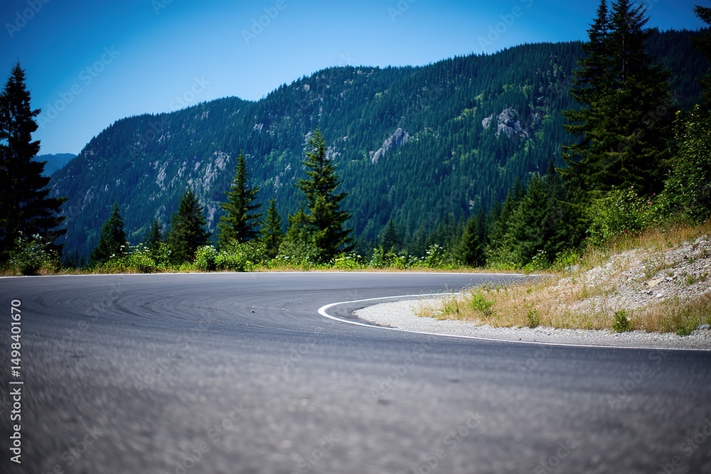 Naklejka premium Mountain Road Curve Through Forest