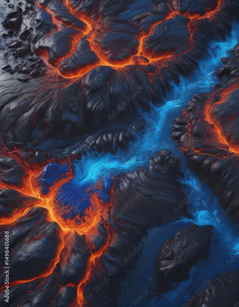 Fototapeta premium Cobalt blue lava texture; abstract flow, mesmerizing river , water, ocean