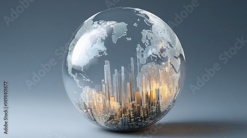 Transparent Globe with Growth Bars Representing Emerging Markets