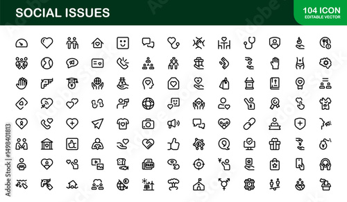 Social Awareness Icon Pack. Minimal Line Art for Activism, Diversity, and Human Rights Designs