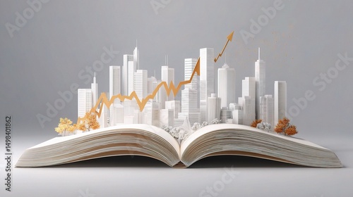 Open Book with Cityscape and Rising Graph Concept for Financial Literacy