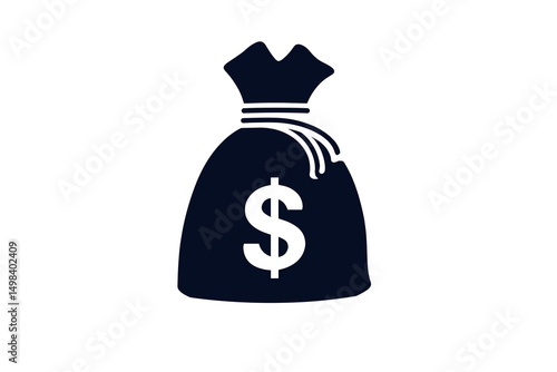 Dark Blue Money Bag Icon with White Dollar Sign vector art logo 