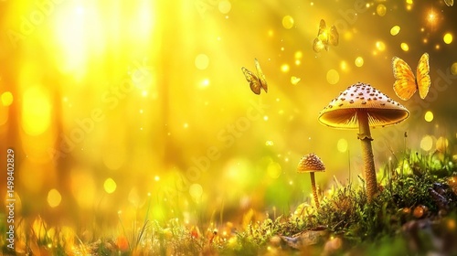 Wallpaper Mural Dreamy Forest Glade with Mushrooms and Butterflies Torontodigital.ca