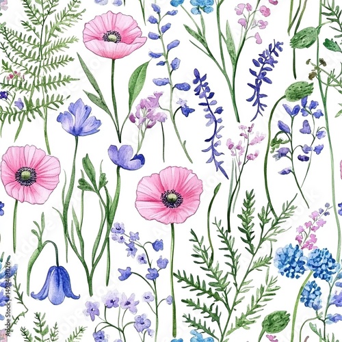 Wallpaper Mural Vibrant Watercolor Floral Seamless Pattern Torontodigital.ca