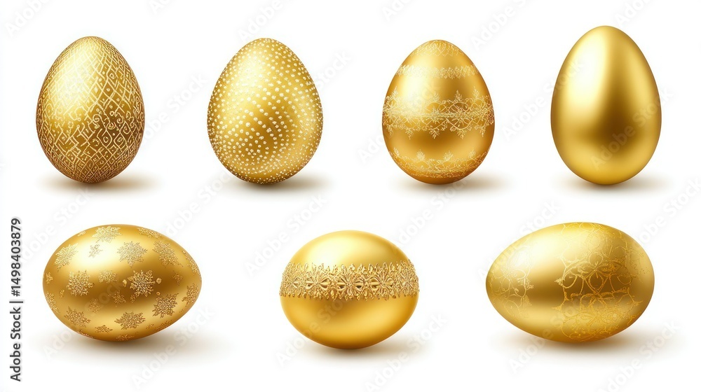 Fototapeta premium Elegant Golden Easter Eggs on White Background