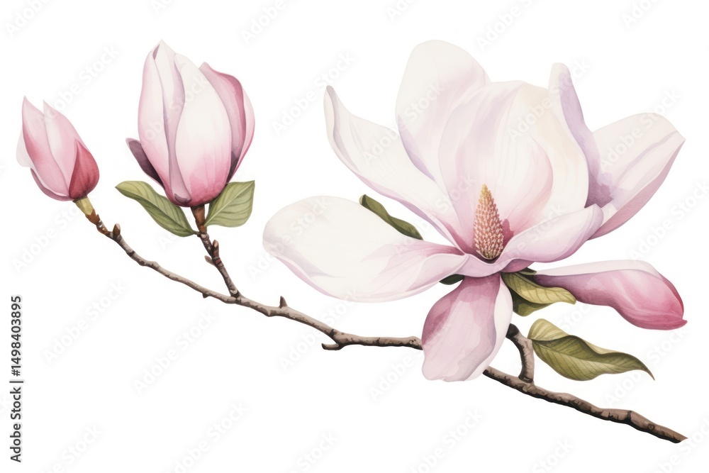 Obraz premium Watercolor illustration magnolia blossom flower petal.
