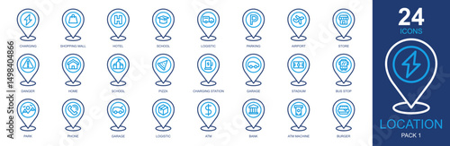 Locations Icons set vector illustration. Containing placeholder, maps and location, navigation, pin, gps and more. Simple outline color icons collection.