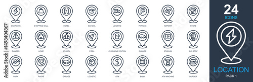 Locations Icons set vector illustration. Containing placeholder, maps and location, navigation, pin, gps and more. Simple outline icons collection.