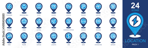 Locations Icons set vector illustration. Containing placeholder, maps and location, navigation, pin, gps and more. Simple solid icons collection.