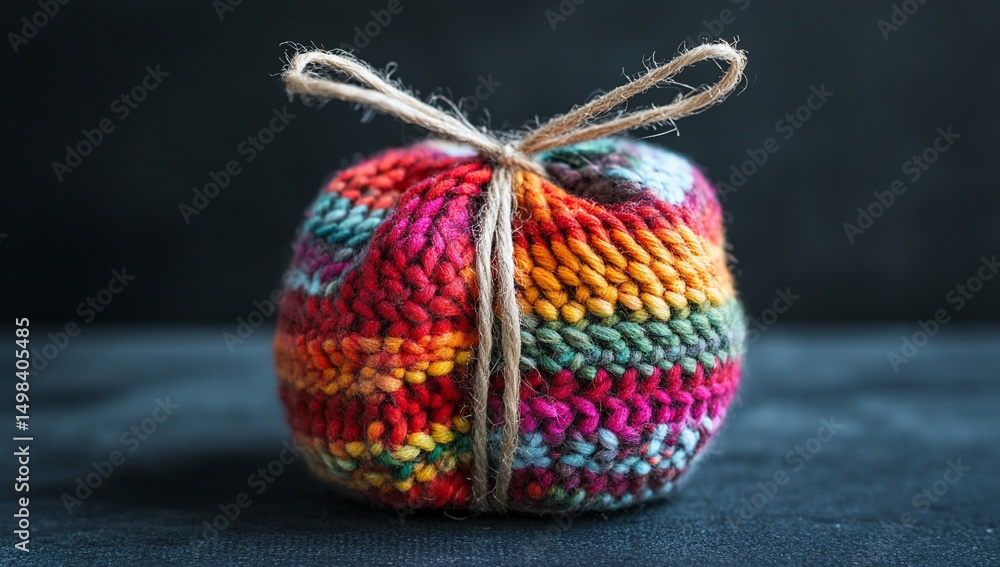 Knitted Gift with Autumn Colors, and Dark Background. Knitted Gift with Autumn Colors, and Dark Background.