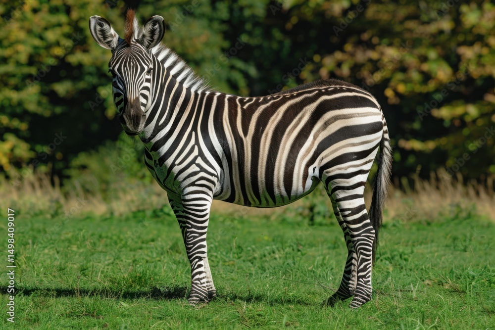 Naklejka premium zebra standing on green grass during daytime