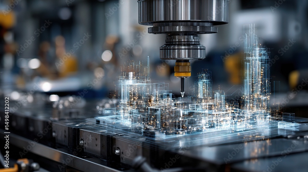 Advanced Digital Twin Visualization Above Industrial Manufacturing Scene Advanced Digital Twin Visualization Above Industrial Manufacturing Scene