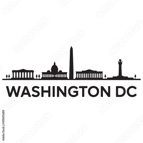 Vector Washington DC skyline. Travel Washington DC famous landmarks. Business and tourism concept for presentation, banner, web site. Vector black silhouette. with white background