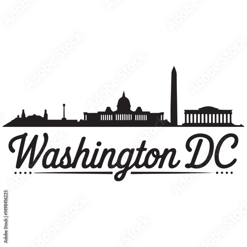 Vector Washington DC skyline. Travel Washington DC famous landmarks. Business and tourism concept for presentation, banner, web site. Vector black silhouette. with white background