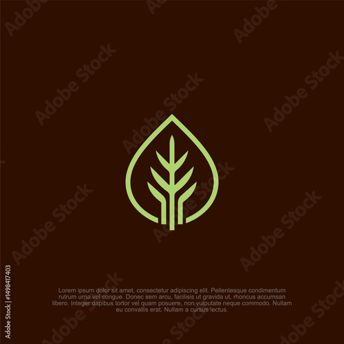 Abstract Organic Leaf Design on Solid Background, a minimal and nature-inspired symbol, presenting a unique stylized depiction of a green leaf, showcasing natural aesthetic