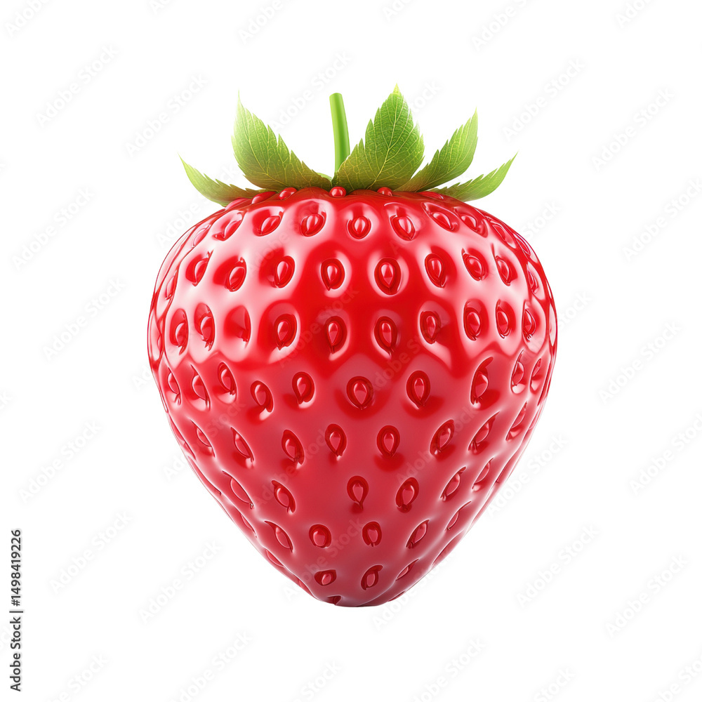 centered on a black background, a vibrant red fruit is presented. the fruit features a conical shape and is studded with small, evenly spaced dimples