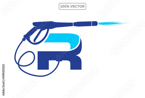 Power wash logo design vector with letter R concept.template design