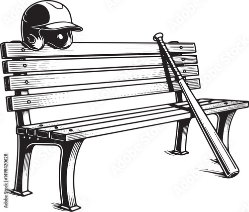 Baseball Poster, Sports Logo, Athletic Banner, Team T-Shirt, Club Flyer, Game Invite, Sports Website, School Project – Vector Bench with Bat and Helmet for Creative Baseball Designs