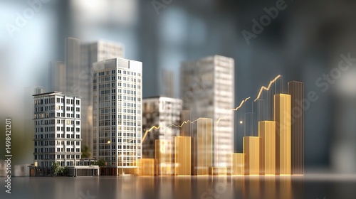 Rising Bar Graphs Over Modern Buildings Representing Real Estate Growth
