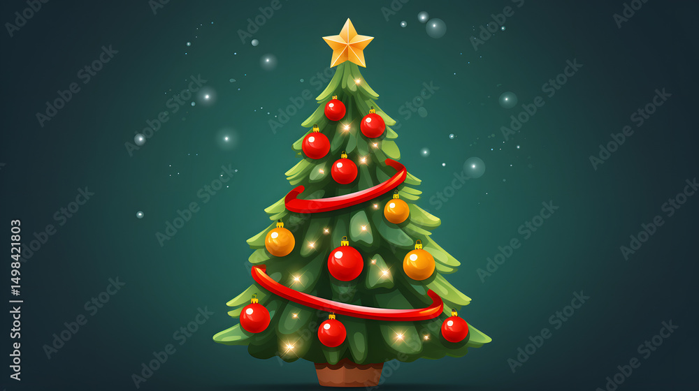 Festive Christmas Pine Tree Decorated with Balls for Holiday Celebration Festive Christmas Pine Tree Decorated with Balls for Holiday Celebration