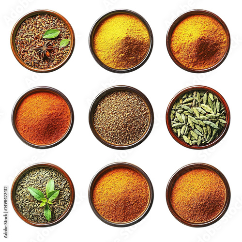 Colorful spice collection in bowls