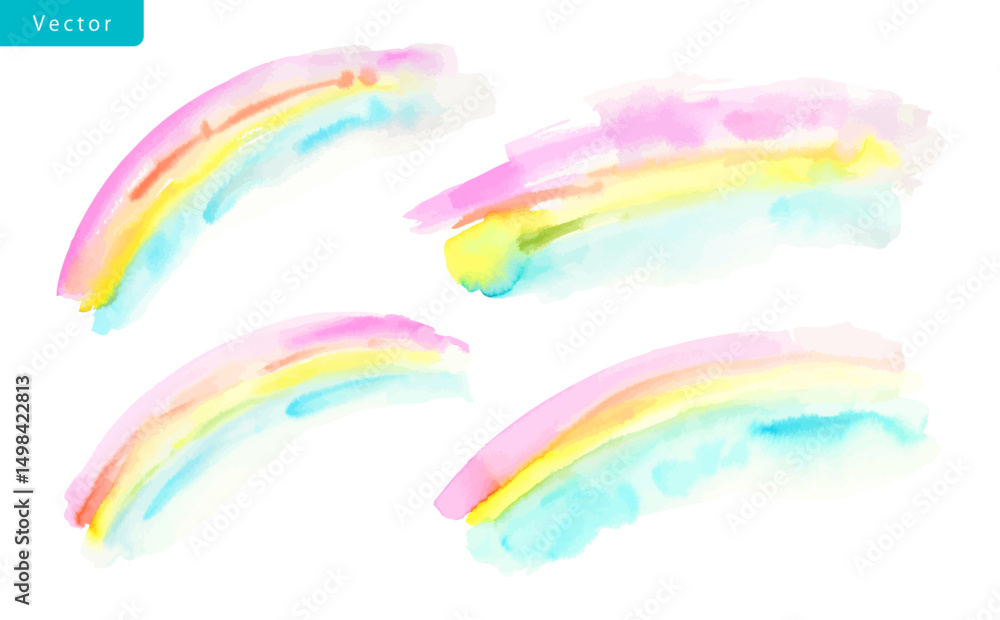 Obraz premium A set of abstract watercolor rainbow vector clipart set. Hand-drawn rainbow illustration collection. Watercolor texture materials.