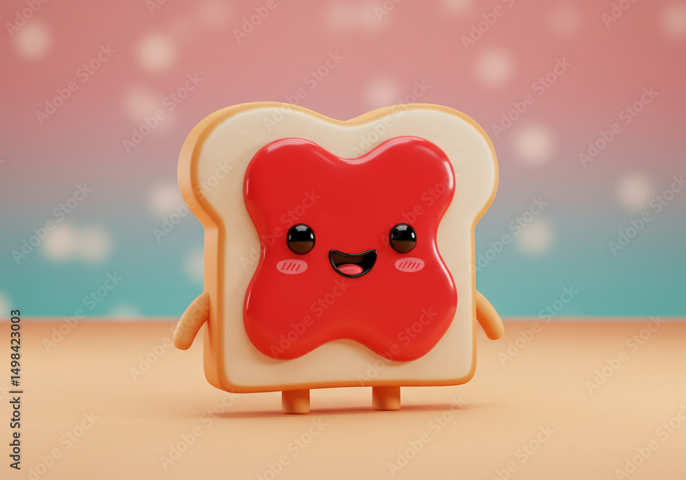 Fototapeta premium Smiling Toast Character with Spread Cute Food Illustration