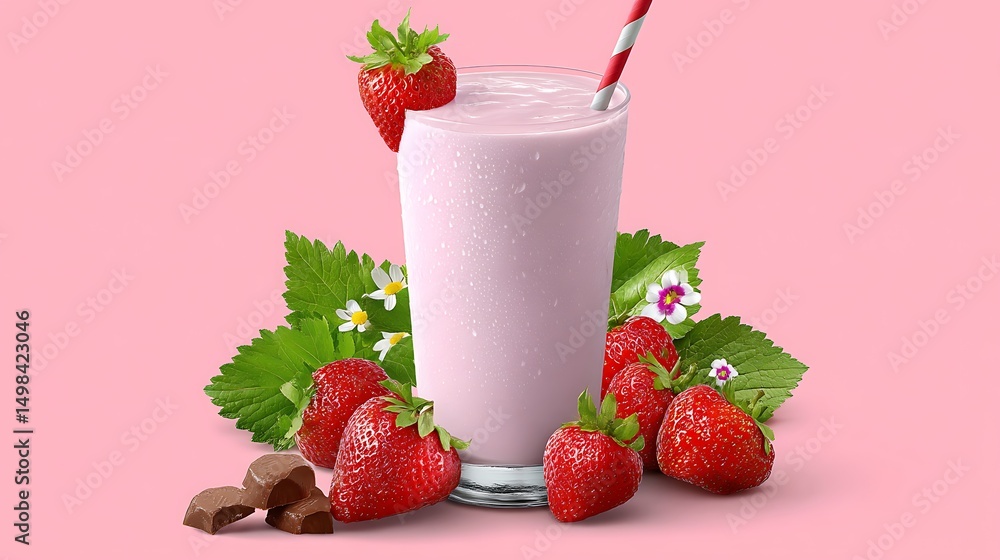 Refreshing Strawberry Smoothie with Garnish and Chocolate Pieces Refreshing Strawberry Smoothie with Garnish and Chocolate Pieces