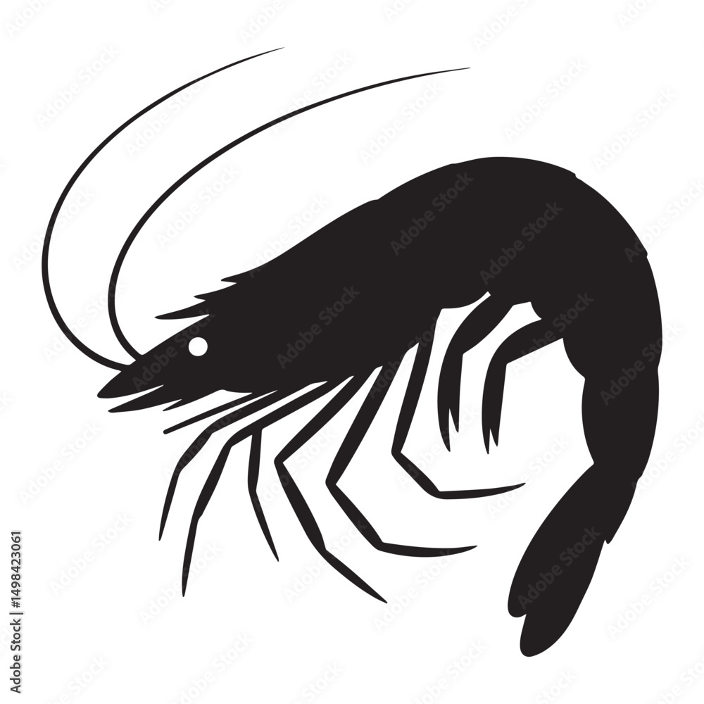 Fototapeta premium A minimalistic yet eye-catching illustration of a shrimp in silhouette, set against a crisp white background.