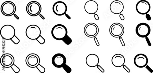 Magnifying glass icon in line and black  style. Search magnifying glass icons set. Icons Search Zoom vector illustration