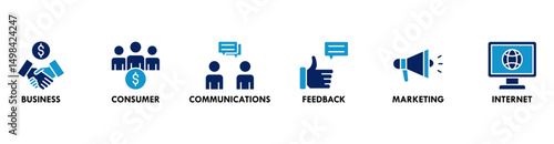 B2C banner web icon vector illustration for business to consumer concept of marketing with communications, feedback, marketing, and internet icon