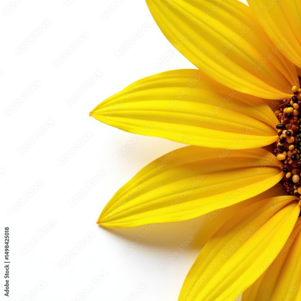Obraz premium close-up of individual sunflower petals on a white background, close-up, floral detail, white background