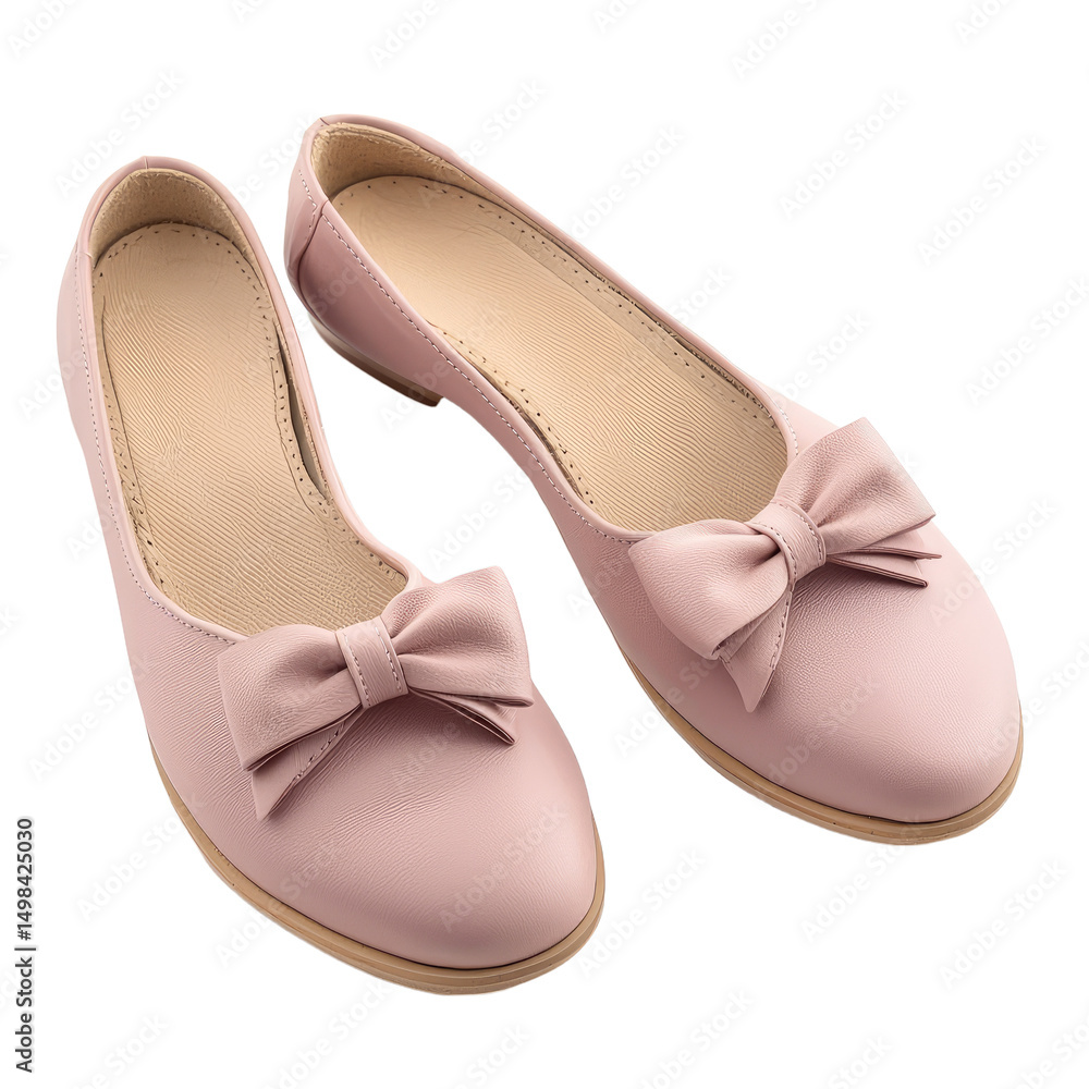 Obraz premium a pair of pink flat shoes with bow ties. the shoes have an elegant design and are shown against a neutral background