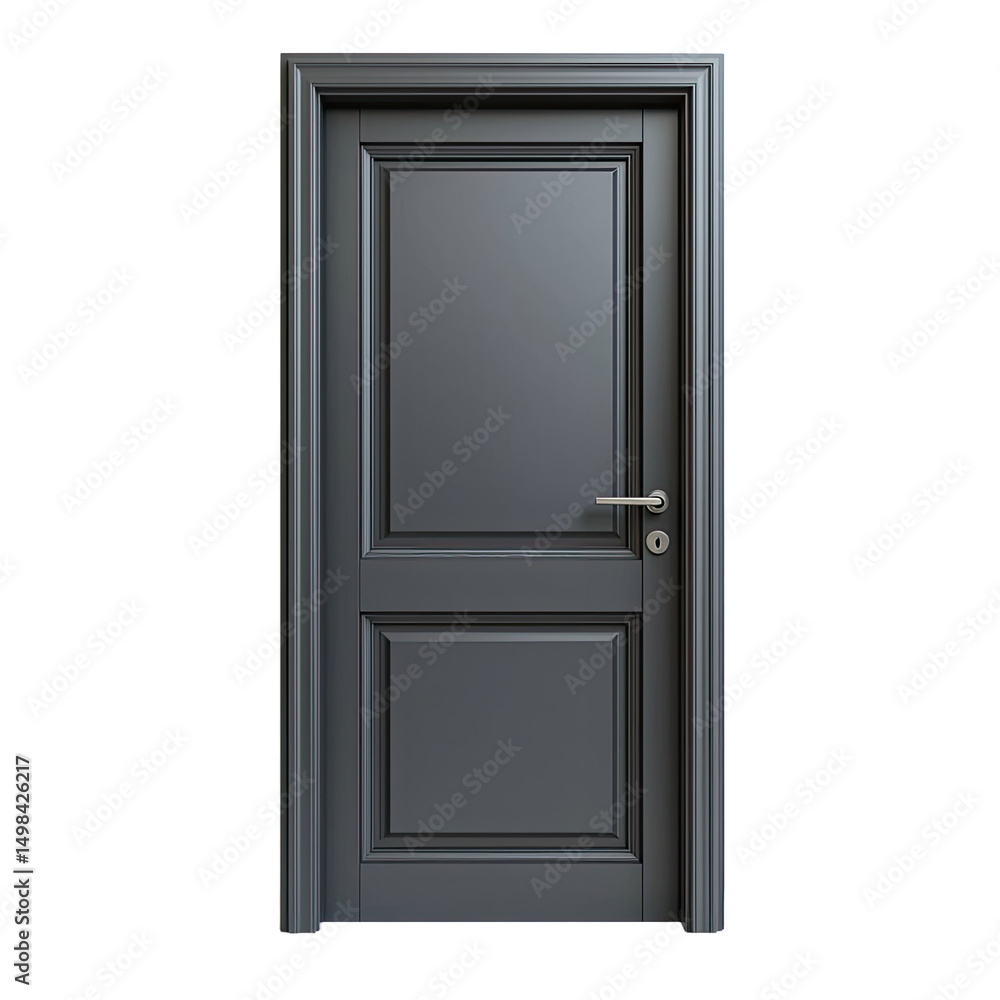 a modern, dark toned wooden door with a handle positioned in the center, set against a white wall a modern, dark toned wooden door with a handle positioned in the center, set against a white wall