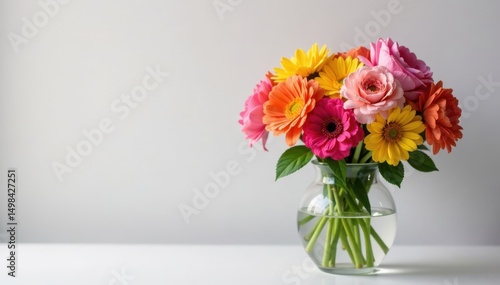 Vibrant flowers arranged in a delicate glass vase, arrangement, arrangement, vase