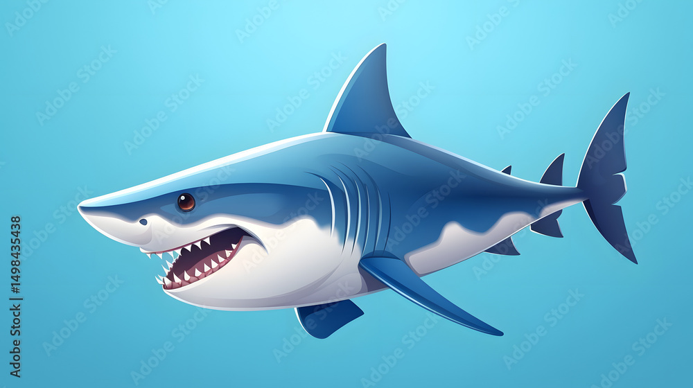 Fototapeta premium Blue Water Shark: Powerful Predator with Sharp Teeth in Natural Habitat