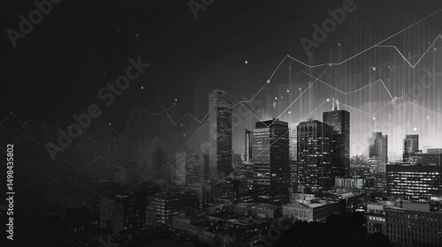 Urban Skyline with Graphs and Data Visualization in Black and White