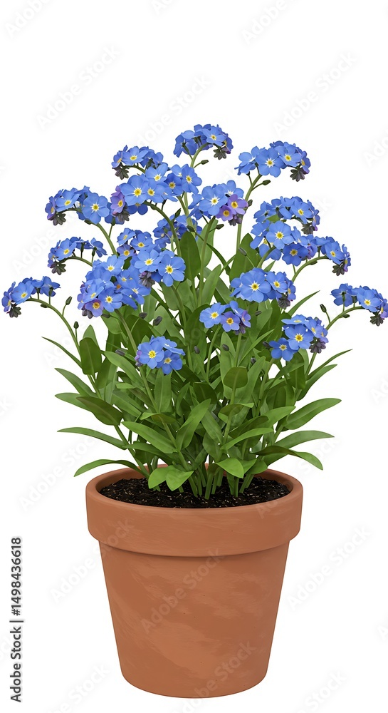 Naklejka premium Forgetmenots blossom in terracotta pot