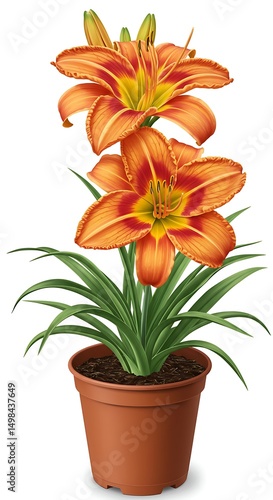 Wallpaper Mural Orange lilies bloom in terracotta pot Torontodigital.ca