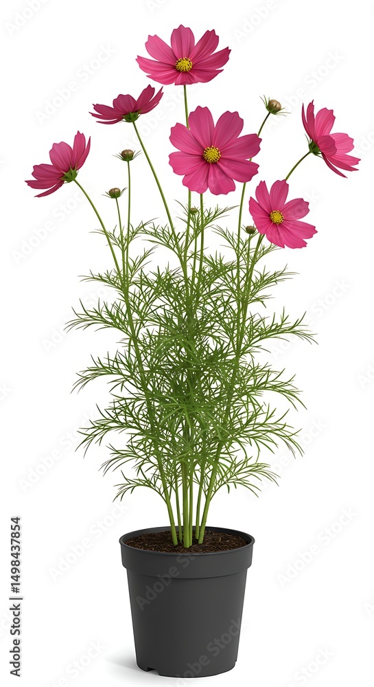 Fototapeta premium Pink Cosmos blooms in a black pot