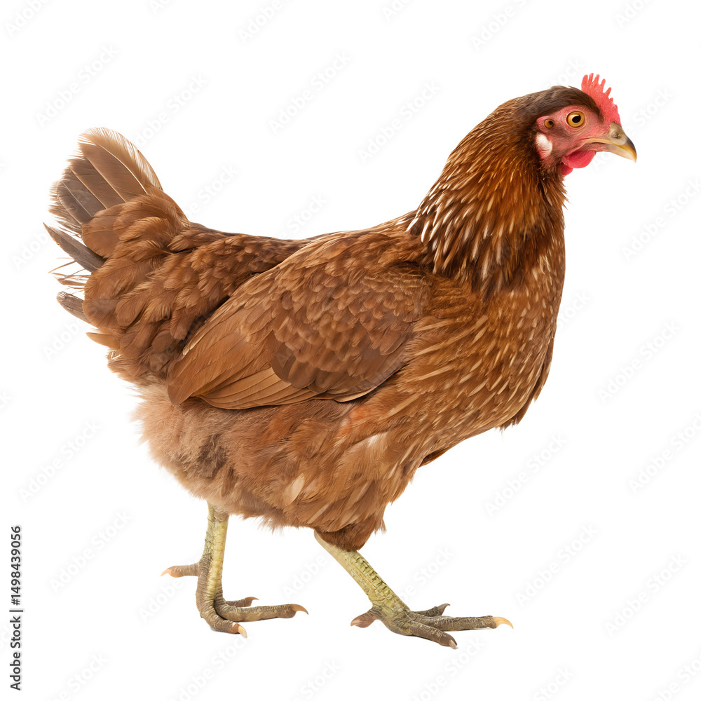 Fototapeta premium Full body of brown chicken hen standing isolated on transparent background