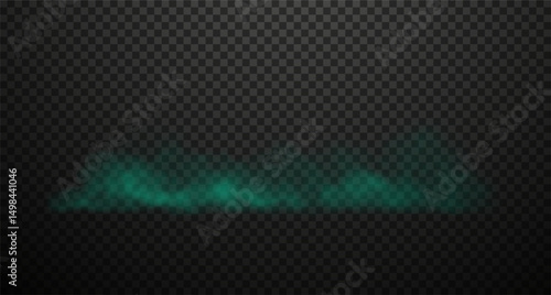 Realistic floating toxic green fog, smoke, steam clouds. Bad smelling fluid haze isolated on black transparent background